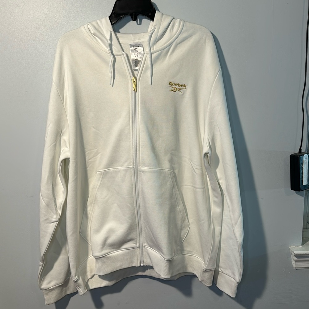NWT Men’s Reebok‎ White w/ Gold Accents Full Zip Hoodie In Size XL - Picture 2 of 13
